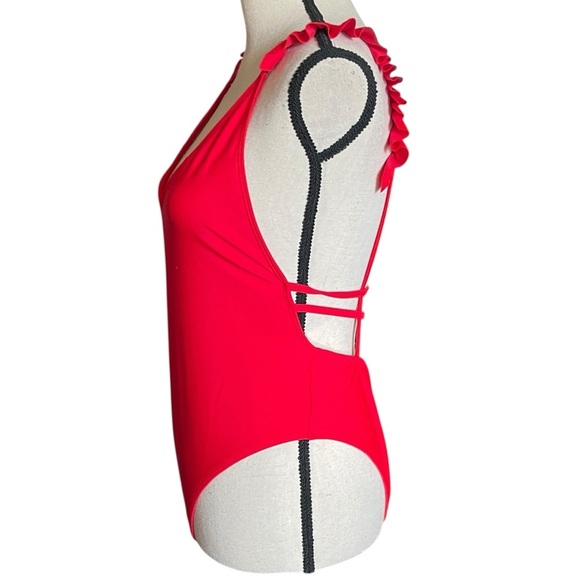 Cherry Red Women's One Piece Ruffle Bathing Suit Large - Picture 3 of 9